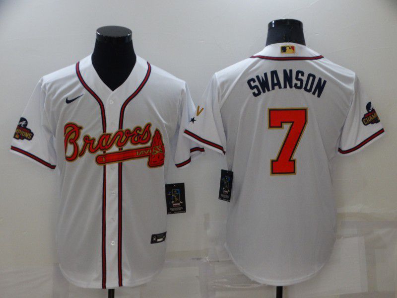 Men Atlanta Braves #7 Swanson White Gold Game Nike 2022 MLB Jersey->atlanta braves->MLB Jersey